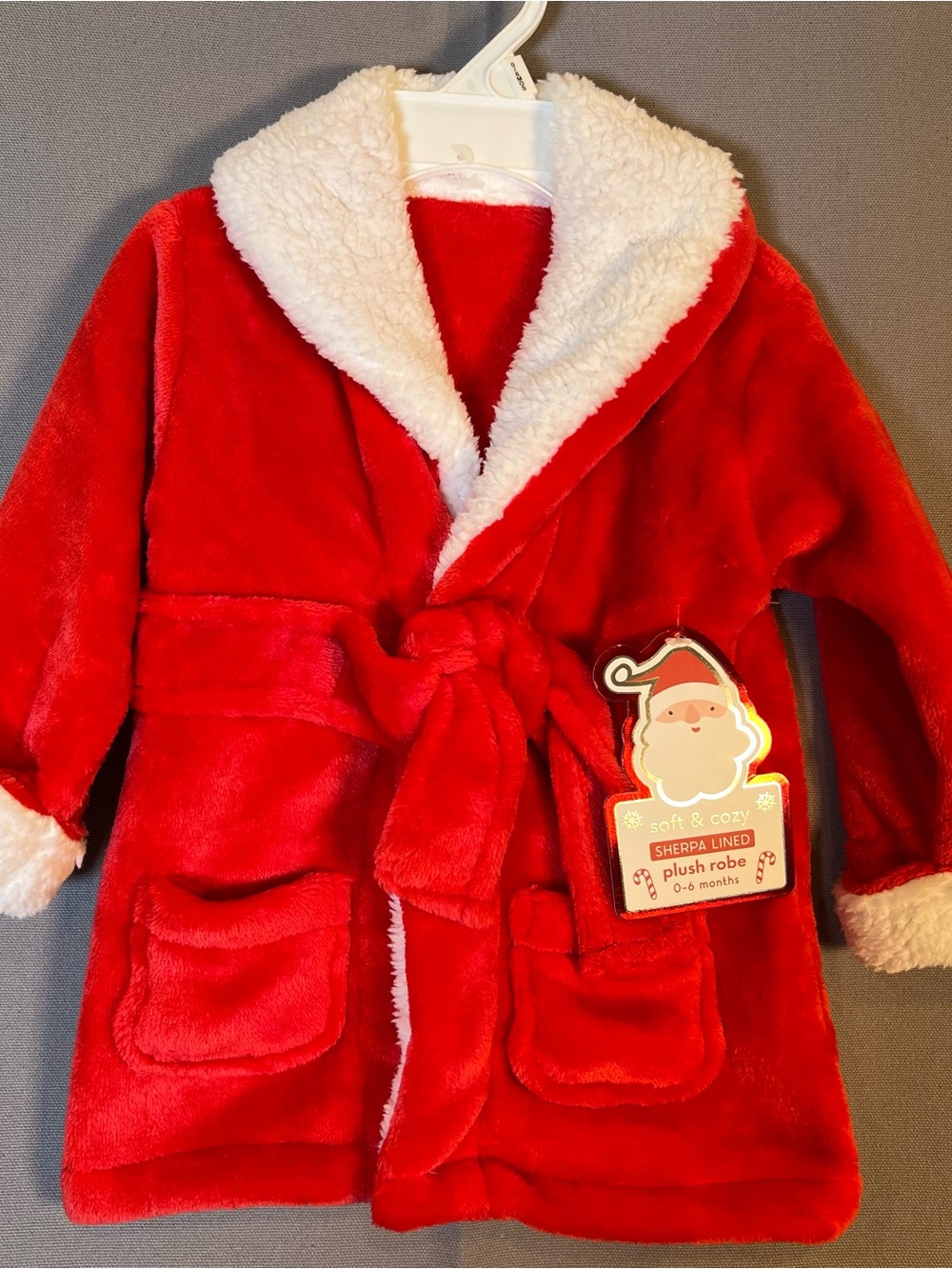 Soft & Cozy Baby 0-6 months Sherpa-Lined Santa Claus Red Plush Robe with Collar